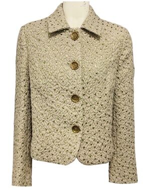 ODEEH TAUPE / GREEN METALLIC SEAWEED JACQUARD TWEED JACKET